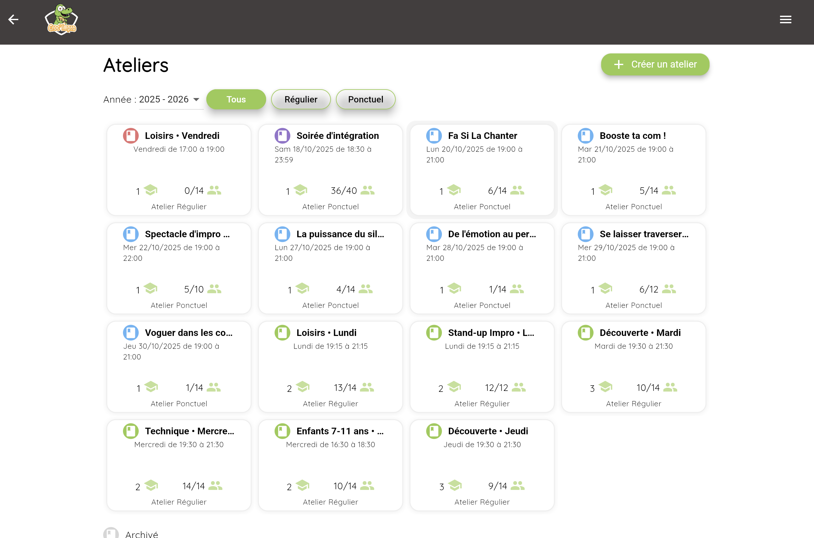 Gestion des ateliers